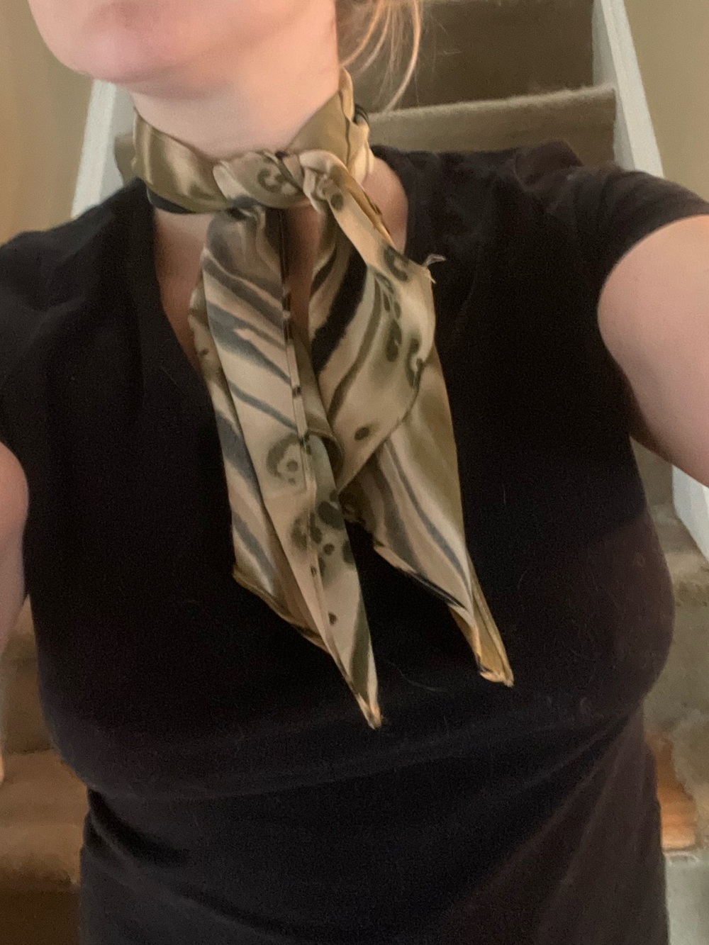 K.C. Spencer New York Olive Green and tan Printed Neck Scarf